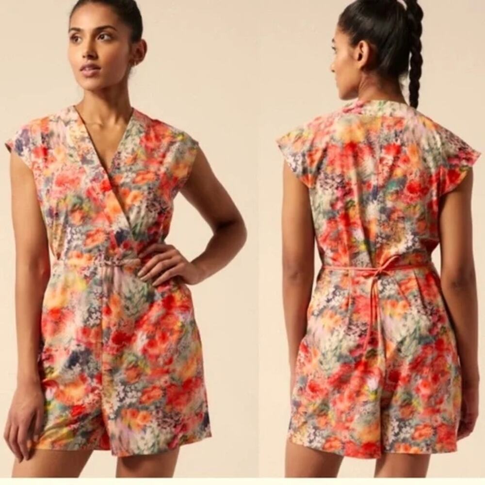 NWOT Athleta Marlow pocket Romper Renewed Bloom Pink XS stretch summer floral